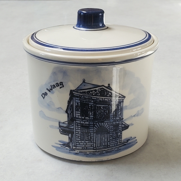 Vintage Delft Blue Handpainted Crock Jar with Lid Holland Signed Crown Gouda - Picture 4 of 12